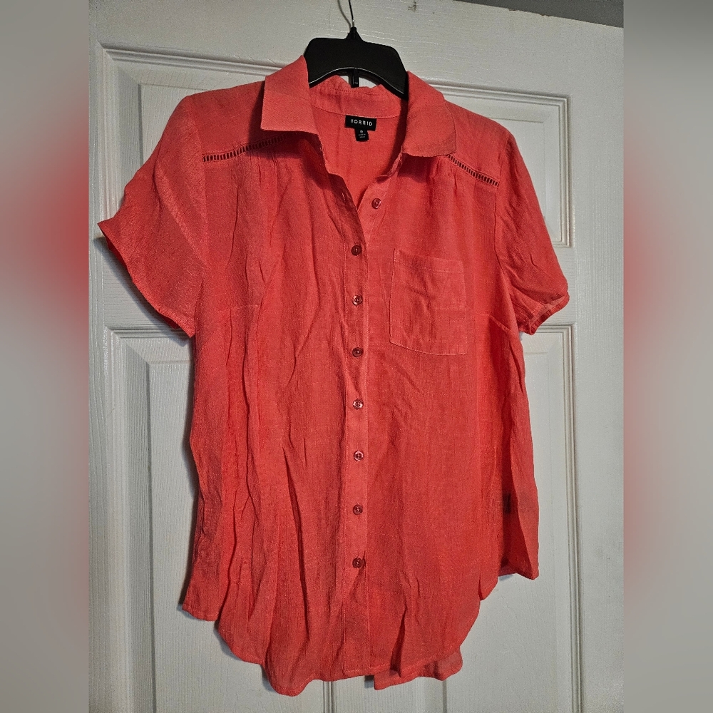 Women's Coral Button-Up Shirt